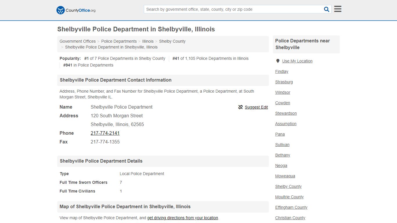 Shelbyville Police Department in Shelbyville, Illinois - County Office